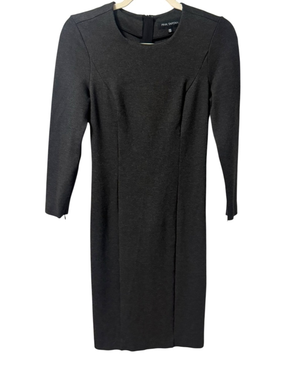 Pink Tartan Long Sleeve Sheath Dress Dark Charcoal Grey XXS Fitted Stretch
